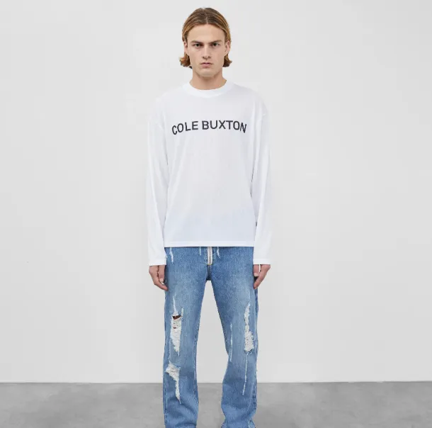 Cole Buxton Minimalist Slogan Letter Logo Printed Long Sleeve T-shirt Black White S-XL Size