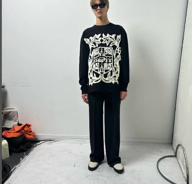 RHUDE logo floral foam logo printed long sleeved T-shirt black S-XL size