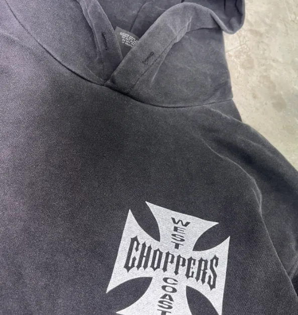 WEST COAST CHOPPERS NEW VINTAGE HOODIE American Retro Motorcycle Culture Surrounding Cross Gothic English Printed Hoodie Washed Black S M L XL