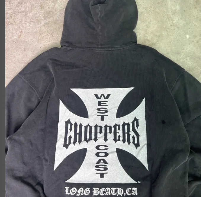 WEST COAST CHOPPERS NEW VINTAGE HOODIE American Retro Motorcycle Culture Surrounding Cross Gothic English Printed Hoodie Washed Black S M L XL