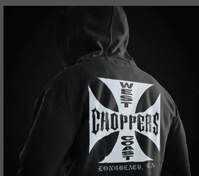 WEST COAST CHOPPERS NEW VINTAGE HOODIE American Retro Motorcycle Culture Surrounding Cross Gothic English Printed Hoodie Washed Black S M L XL