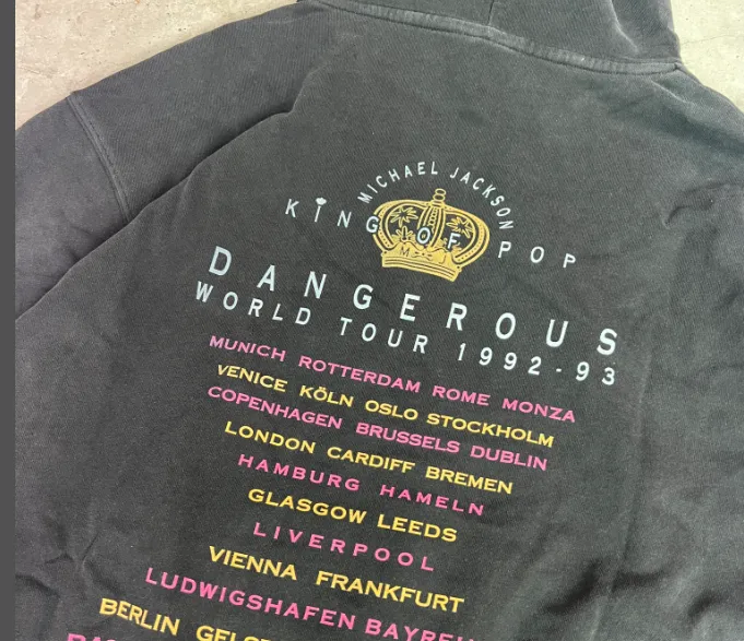 MICHAEL JACKSON DANGEROUS WORLD TOUR NEW VINTAGE HOODIE Michael Jackson Album Surrounding Characters English Printed Hoodie Washed Black S M L XL