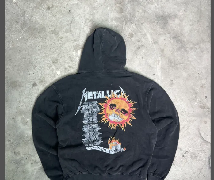 90S METALLICA PUSHEAD DISTRESSED BAND NEW VINTAGE HOODIE 90s Y2K Rock Metal Band Periphery Devil Dark Print FOG Bottom Vintage Hoodie