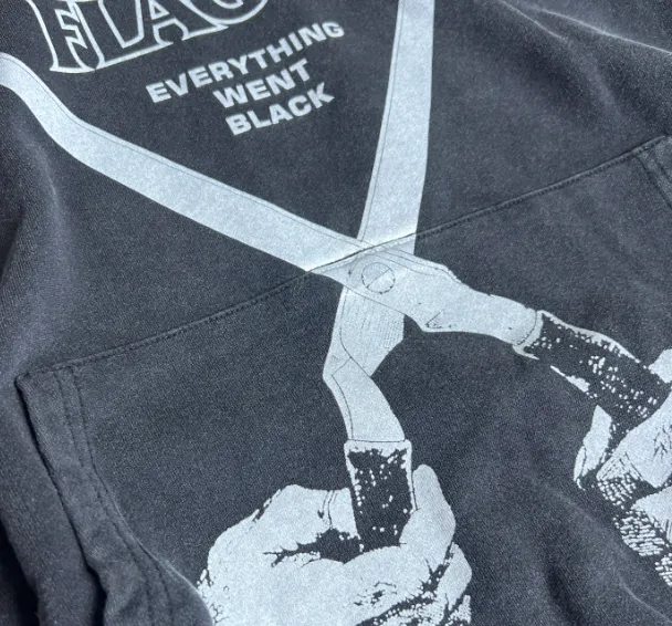 PUNK BAND VINTAGE BLACK FLAG EVERYTING WENT BLACK Punk Rock Band Scissors Pattern Print Make Old Washed American Hoop Hoodie Hoodie Washed Black S M L XL