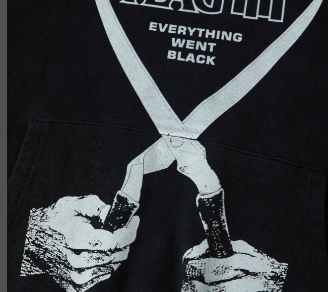 PUNK BAND VINTAGE BLACK FLAG EVERYTING WENT BLACK Punk Rock Band Scissors Pattern Print Make Old Washed American Hoop Hoodie Hoodie Washed Black S M L XL