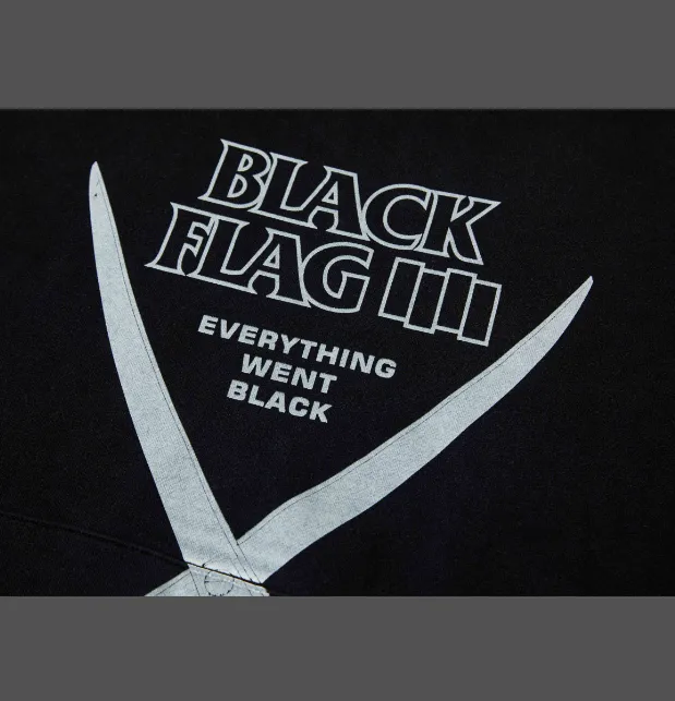 PUNK BAND VINTAGE BLACK FLAG EVERYTING WENT BLACK Punk Rock Band Scissors Pattern Print Make Old Washed American Hoop Hoodie Hoodie Washed Black S M L XL