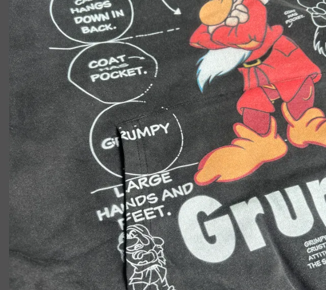 Wang Jiaer Same Style 90S GRUMPY DISNEY VINTAGE HOODIE Retro American Vintage Washed and Used Disney Dwarf Cartoon Printed Hoodie Washed Black S M L XL