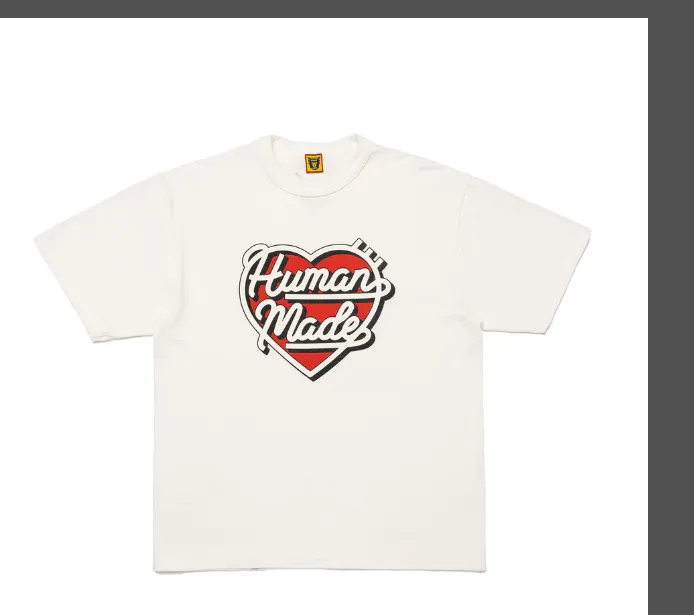 HUMAN MADE SS24 Heart Logo Retro English Font Logo Printed Round Neck Bamboo Cotton Cylinder Short Sleeve T-shirt Black White S M L XL