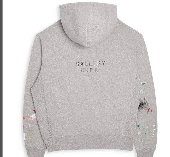 GALLERY DEPT LOGO PAINTED REMKE HOODIE American retro letter print hand-painted drawstring hooded sweatshirt light gray S M L XL