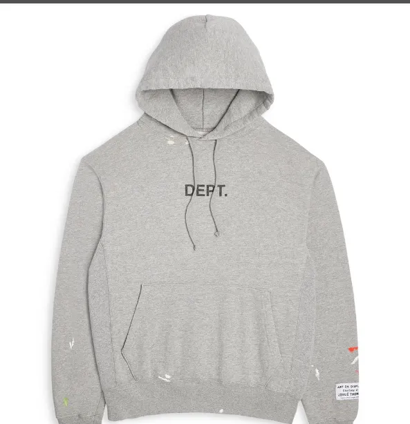 GALLERY DEPT LOGO PAINTED REMKE HOODIE American retro letter print hand-painted drawstring hooded sweatshirt light gray S M L XL