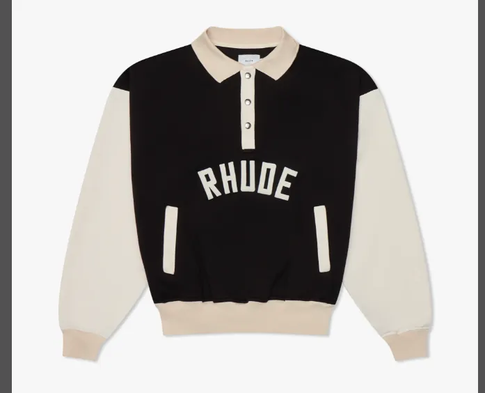 RHUDE letter logo embroidery color blocked lapel button hoodie black S-XL size