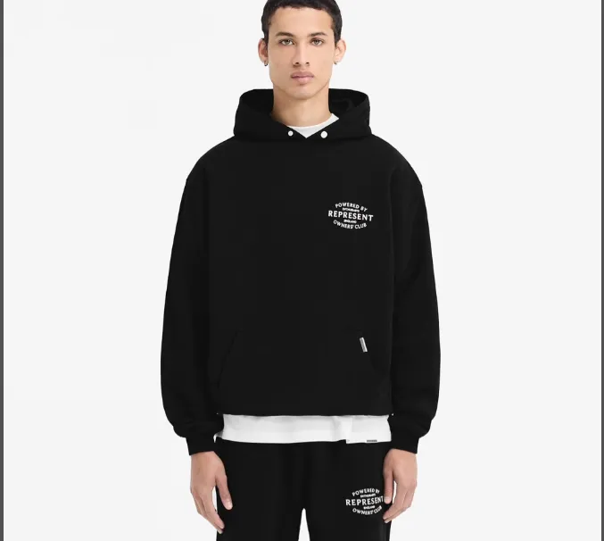 Representative Letter Slogan Logo Printed Hoodie Black Flower Grey Warm White S-XL Size