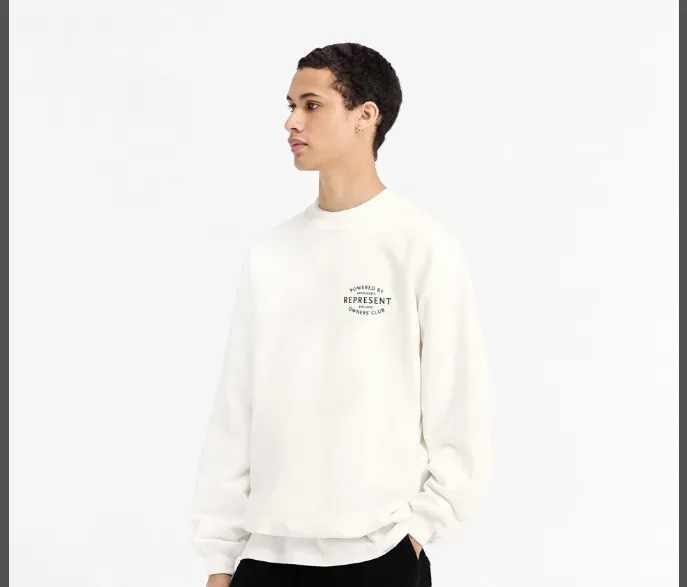 Representative Letter Slogan Logo Printed Round Neck Hoodie Black Warm White S-XL Size