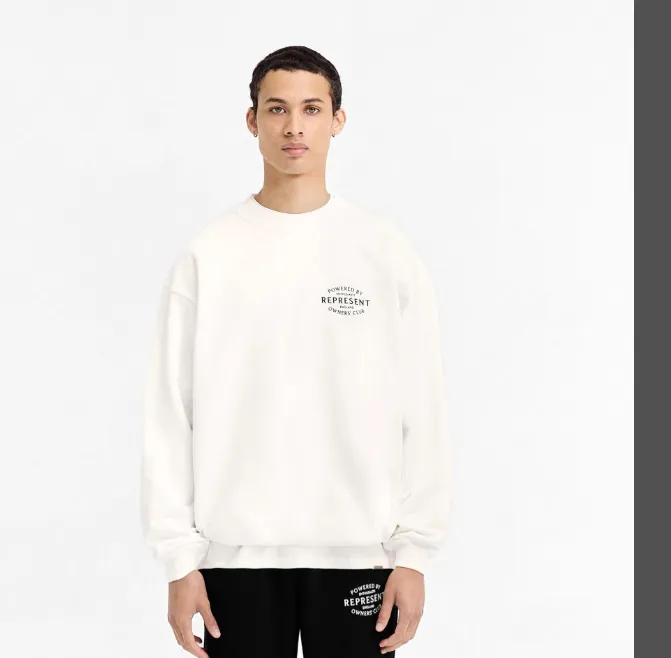 Representative Letter Slogan Logo Printed Round Neck Hoodie Black Warm White S-XL Size