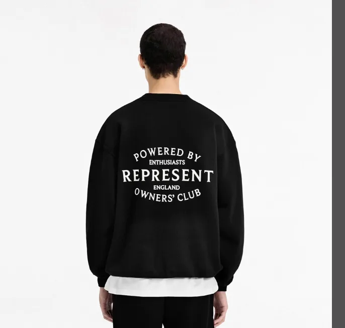 Representative Letter Slogan Logo Printed Round Neck Hoodie Black Warm White S-XL Size