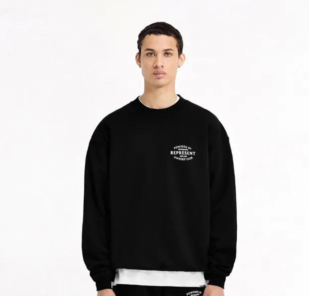 Representative Letter Slogan Logo Printed Round Neck Hoodie Black Warm White S-XL Size