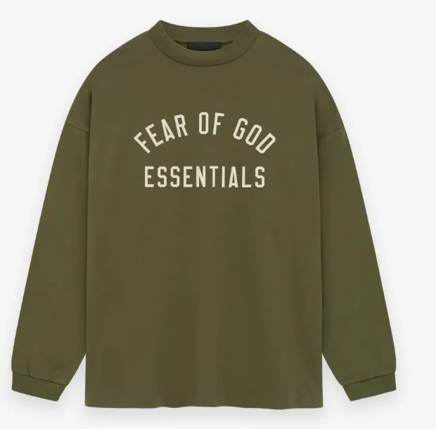 FEAR OF GOD ESSENTIALS 24FW Alphabet Printed Long Sleeve T-shirt Black Black Wheat Grey Ivory White Evergreen Green S-XL