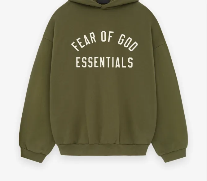 FEAR OF GOD ESSENTIALS 24FW Alphabet Printed Hoodie, Evergreen Green Black Dark Wheat Grey S-XL