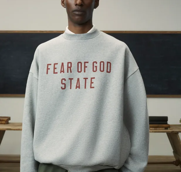 FEAR OF GOD ESSENTIALS 24FW letter printed round neck sweatshirt in dark blue, black, dark wheat gray, S-XL