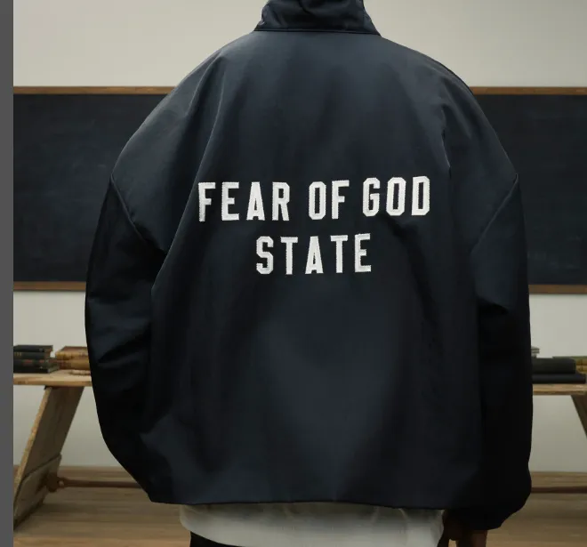 FEAR OF GOD ESSENTIALS 24FW stand up collar embroidered letter windbreaker jacket black evergreen green S-XL