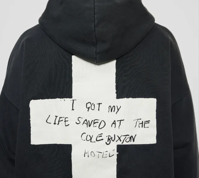 Cole Buxton Cross Slogan Logo Printed Laundry Hoodie Black S-XL Size