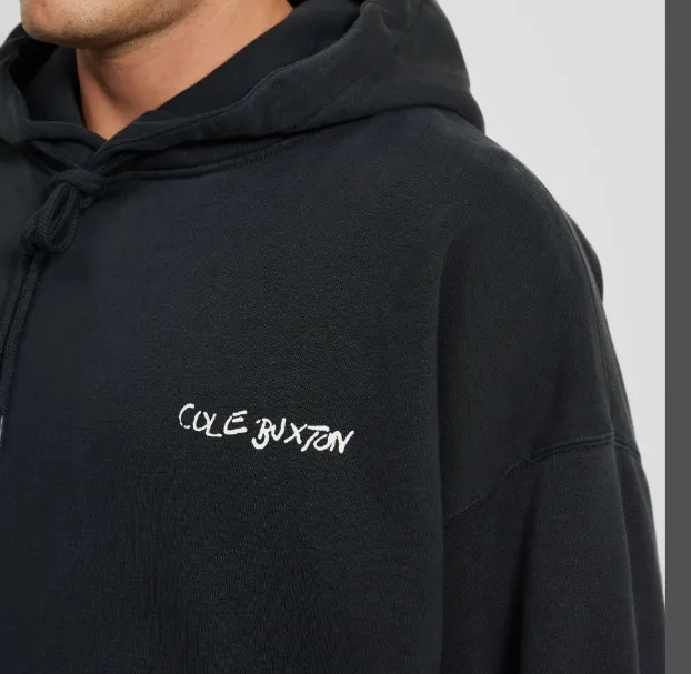 Cole Buxton Cross Slogan Logo Printed Laundry Hoodie Black S-XL Size