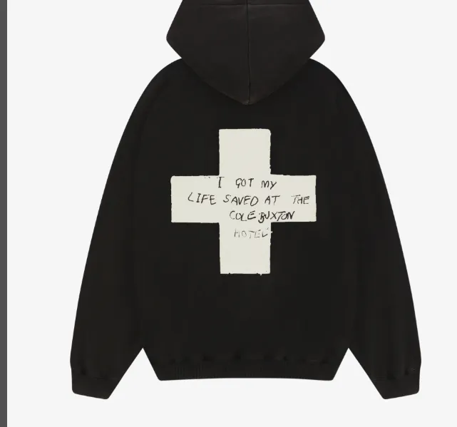 Cole Buxton Cross Slogan Logo Printed Laundry Hoodie Black S-XL Size