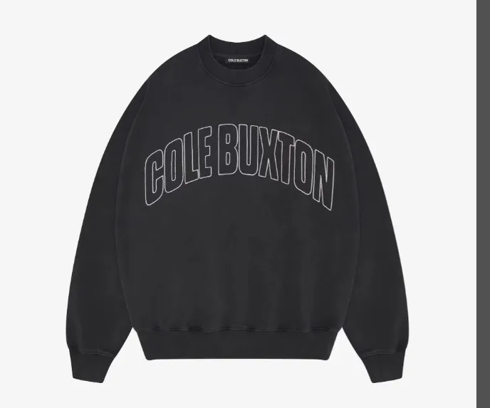 Cole Buxton letter logo embroidered round neck vintage hoodie black S-XL size