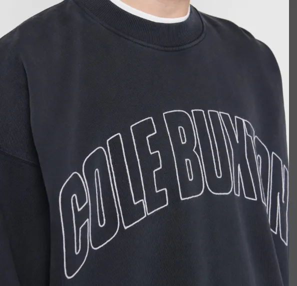 Cole Buxton letter logo embroidered round neck vintage hoodie black S-XL size