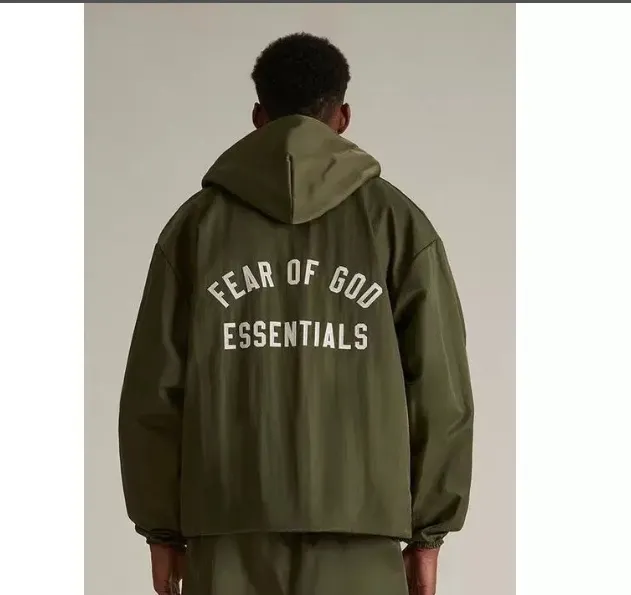 FEAR OF GOD ESSENTIALS 24FW Hoodie with Embroidered Alphabet Coat Black Evergreen Green S-XL