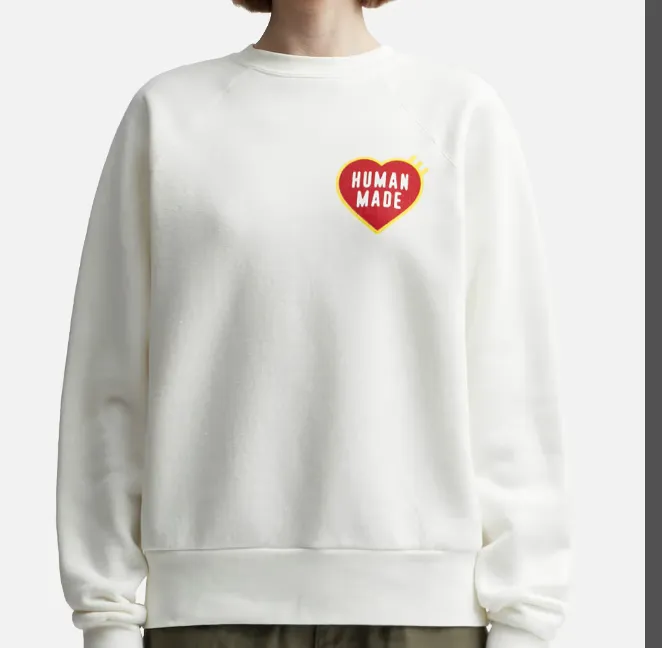 HUBAN MADE HEART LOGO SWEATSHIRT Classic Love English Printed American Hooded Round Neck Velvet Sweatshirt