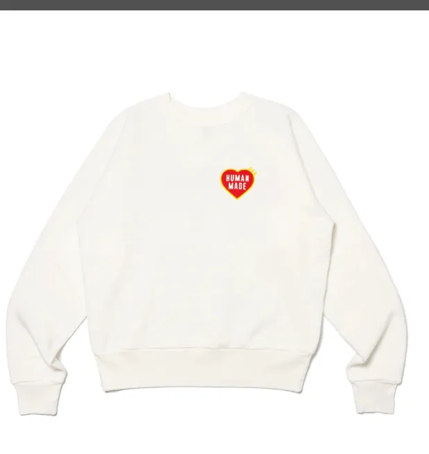 HUBAN MADE HEART LOGO SWEATSHIRT Classic Love English Printed American Hooded Round Neck Velvet Sweatshirt