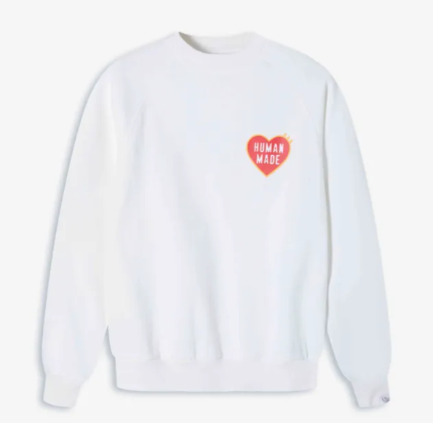 HUBAN MADE HEART LOGO SWEATSHIRT Classic Love English Printed American Hooded Round Neck Velvet Sweatshirt