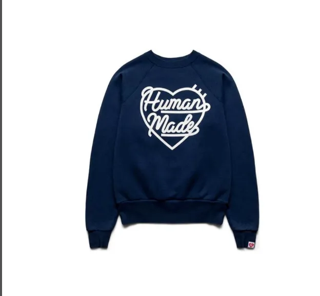 HUAMAN MADE RAGLAN CREWNECK SWEATSHIRT Letter Love Printed Round Neck Hoodie with Velvet