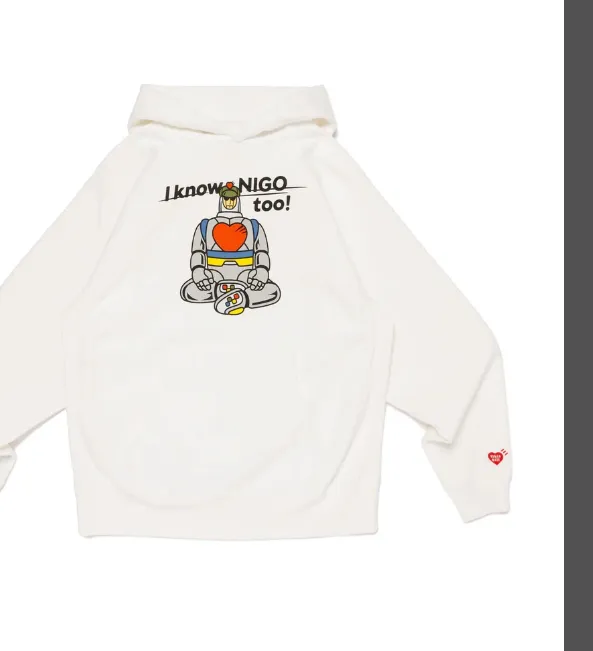 HUMAN MADE × I Know NIGO TOO HEAVYWEIHT HOODIE Co branded Limited Edition Robot Retro American Printed Hoodie with Velvet