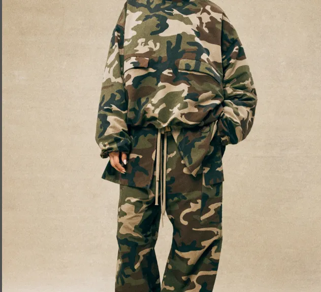 FEAR OF GOD ESSENTIALS 24FW Drawstring Woven Camouflage Work Pants Camouflage S-XL