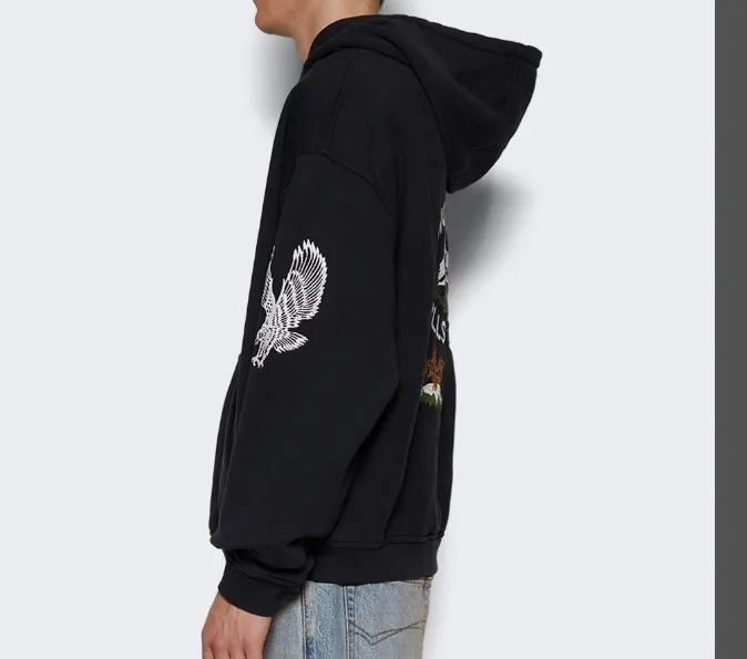 RHUDE Snow Mountain Ski Club slogan logo embroidered hooded sweatshirt black S-XL size