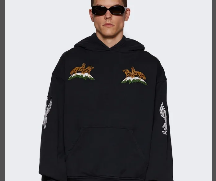 RHUDE Snow Mountain Ski Club slogan logo embroidered hooded sweatshirt black S-XL size