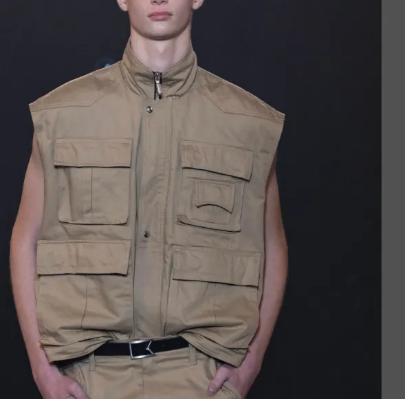 RHUDE runway style workwear with multiple pockets and functional cotton jacket, khaki military green S-XL size