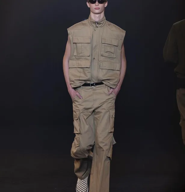 RHUDE runway style workwear with multiple pockets and functional cotton jacket, khaki military green S-XL size