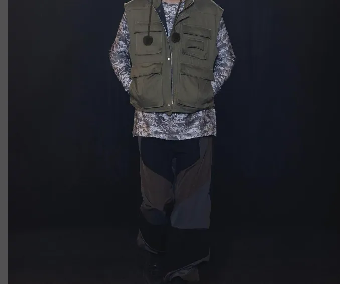 RHUDE runway style workwear with multiple pockets and functional cotton jacket, khaki military green S-XL size