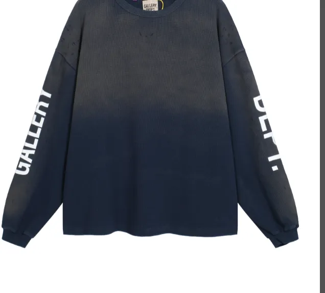 GALLERY DEPT distressed waffle long sleeved T-shirt gray blue black white S-XL