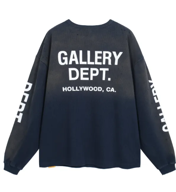 GALLERY DEPT distressed waffle long sleeved T-shirt gray blue black white S-XL