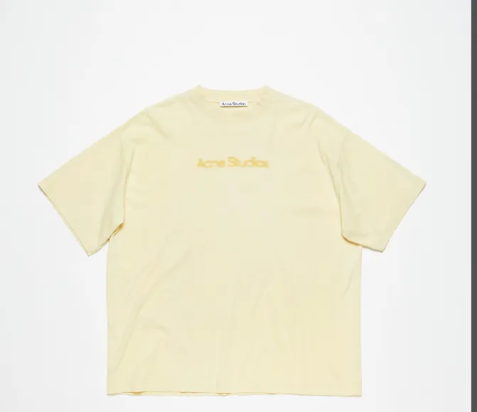 AC Blurred Letter Logo Printed Short Sleeve T-shirt Yellow S-XL