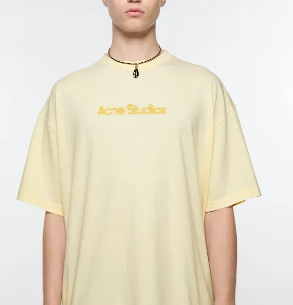 AC Blurred Letter Logo Printed Short Sleeve T-shirt Yellow S-XL