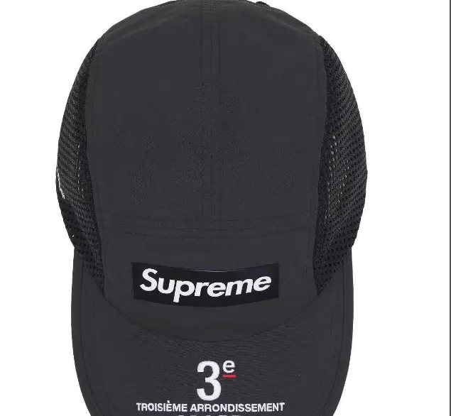 24ss mesh side panel camp hat in black, white, red, and blue