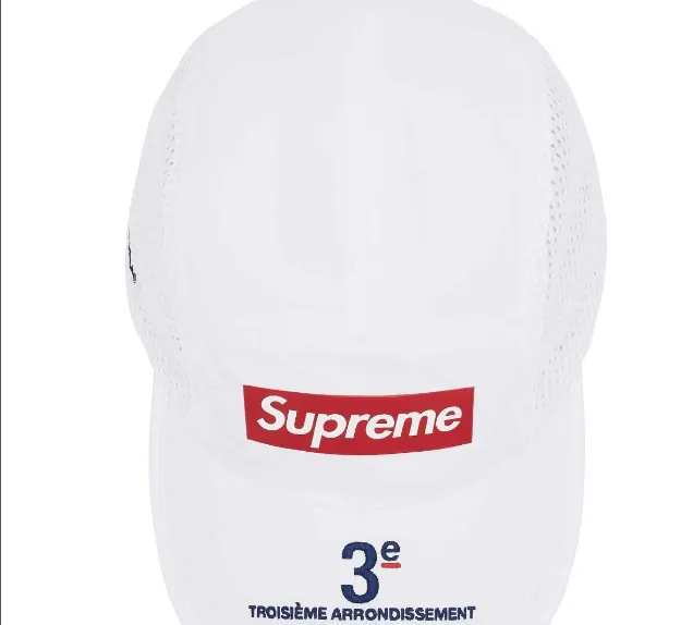 24ss mesh side panel camp hat in black, white, red, and blue