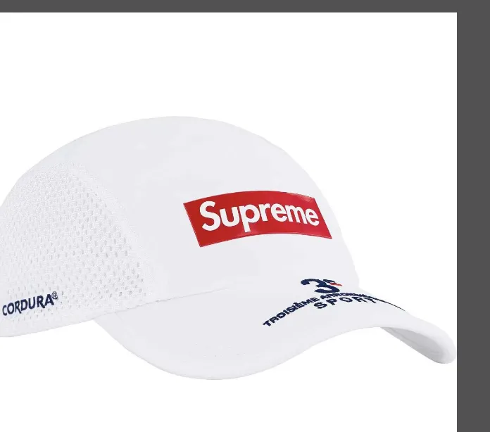 24ss mesh side panel camp hat in black, white, red, and blue