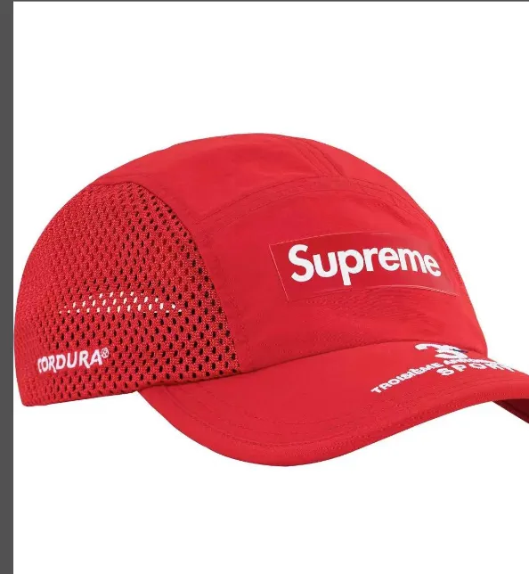 24ss mesh side panel camp hat in black, white, red, and blue