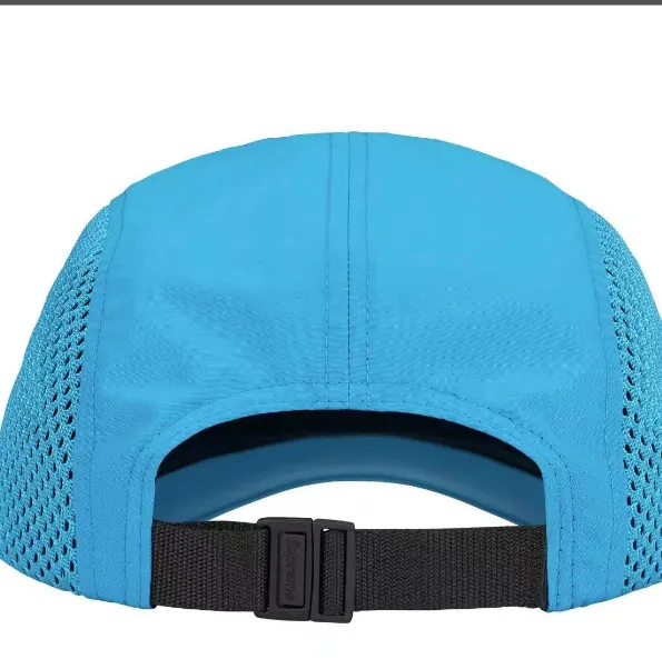 24ss mesh side panel camp hat in black, white, red, and blue